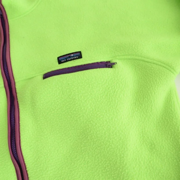 Vintage Out Country Neon Green Zip Up Fleece Sweater Size  See Measurements - Picture 7 of 13